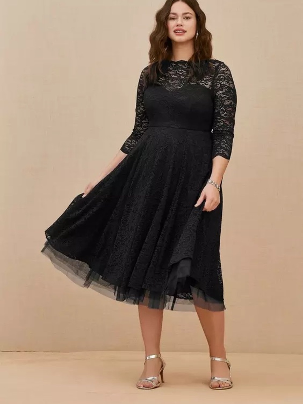 NWT Torrid Black Lace Skater Dress 3/4 Sleeve Size 18
